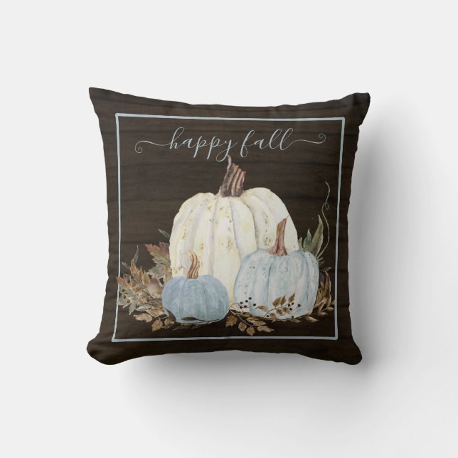 Coussin Joyeux scénario d'automne Bleu Blancs Citrouilles  (Recto)