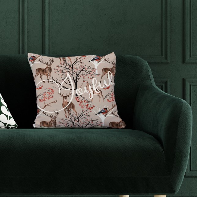 Coussin Joyeux Script Woodland Animaux Noël (Créateur téléchargé)