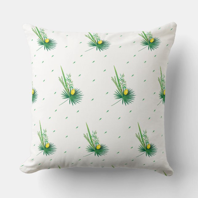 Coussin Joyeux Sukkot Lulav et Motif d'aquarelle Etrog (Recto)