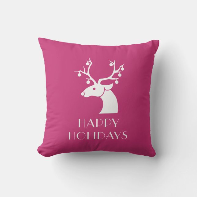 Coussin JOYEUX VACANCES Roses & Blancs Reindeer de Noël (Recto)