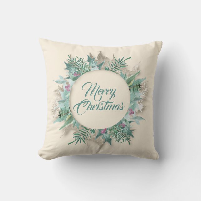 Coussin Joyeux ventre Noël Wreath Vacances d'hiver Mint (Recto)