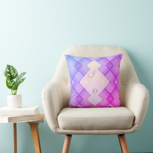 Coussin Joyeux violet & crème, blanc Chèques Le