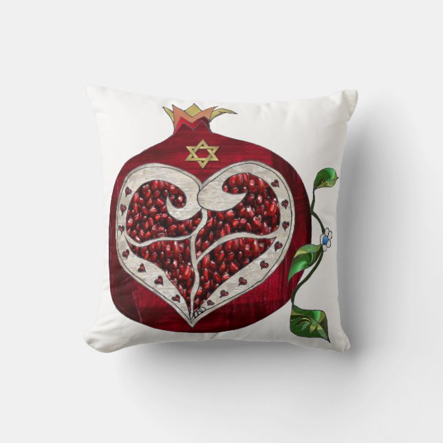 Coussin Judaica Pomegranate Heart Hanoukka Rosh Hashanah (Recto)