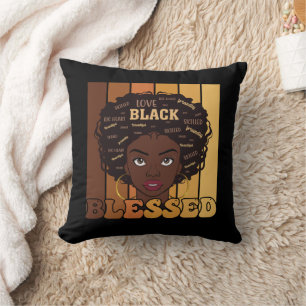Coussin Juneteenth Mélanine Fille Afro-Américaine Noire