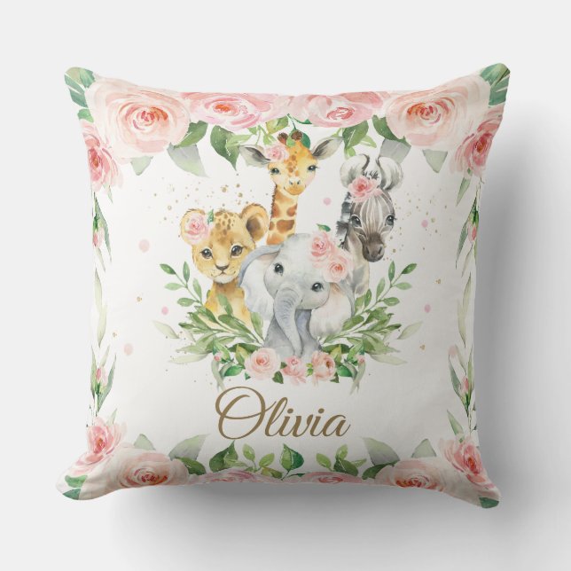 Coussin Jungle Animal Safari rose Floral Girl Salle de soi (Recto)