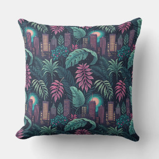 Coussin Jungle de la ville néon Futuriste Abstrait Motif u