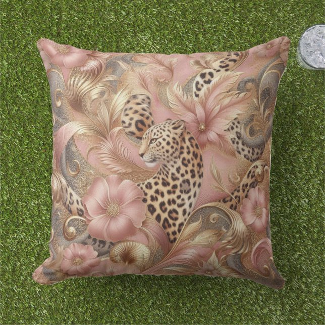 Coussin Jungle Pink and Brown Leopard  (Herbe)