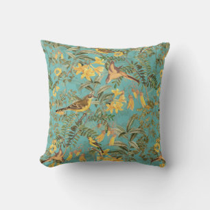 Coussin Jungle Tropicale Avec Oiseaux Jaunes Et Fleurs Plu