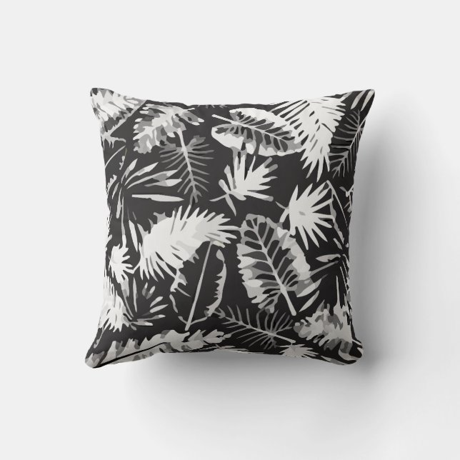 Coussin Jungle tropicale noire blanche (Verso)