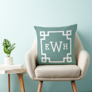 Coussin Juniper moderne vert clé grecque personnalisé Mono