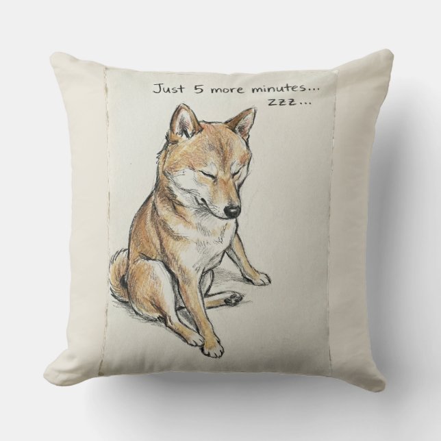 Coussin "Just 5 More Minutes" Sleepy Shiba Inu Nap Art (Recto)