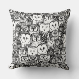 Coussin juste des hiboux noirs blancs