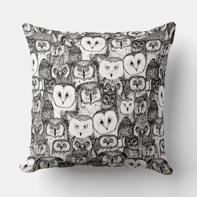 Coussin juste des hiboux noirs blancs (Recto)