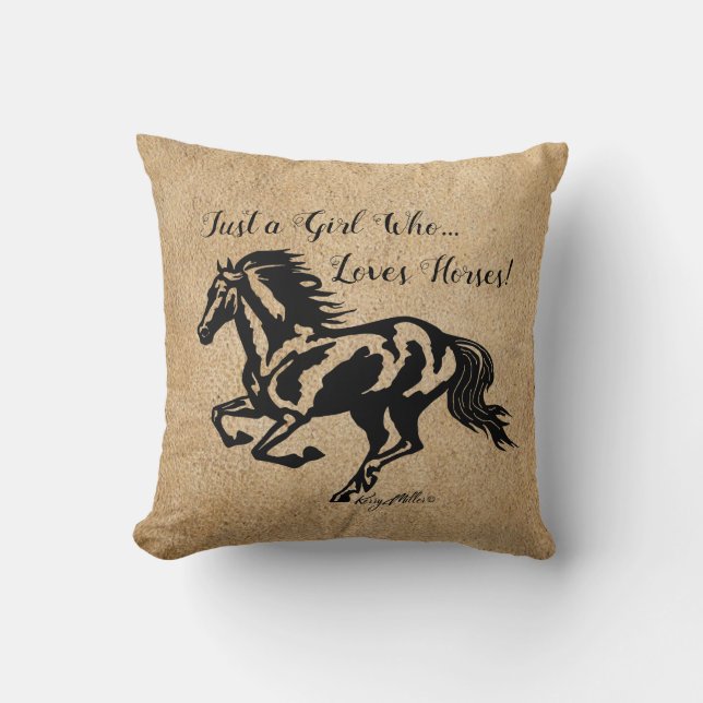 Coussin Juste une fille qui aime les chevaux, cheval lance (Recto)