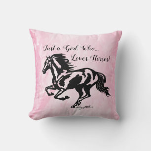 Coussin Juste une fille qui aime les chevaux, cheval lance