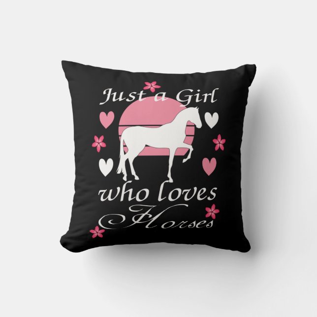 Coussin Juste une fille qui aime les chevaux en rose Rose (Recto)