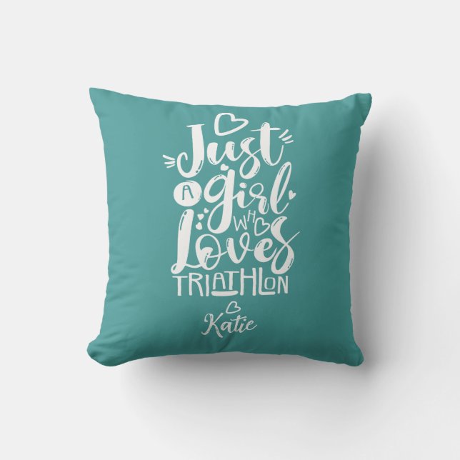 Coussin Juste Une Fille Turquoise Triathlon Simple Moderne (Recto)