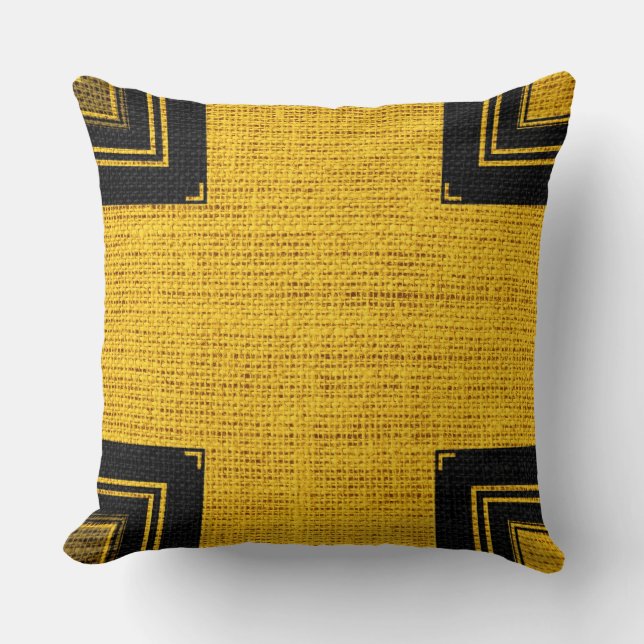 Coussin Jute rustique de Burlap Jaune Noir Jaune (Recto)
