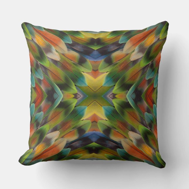Coussin Kaléidoscope de plumes d'inséparable (Recto)