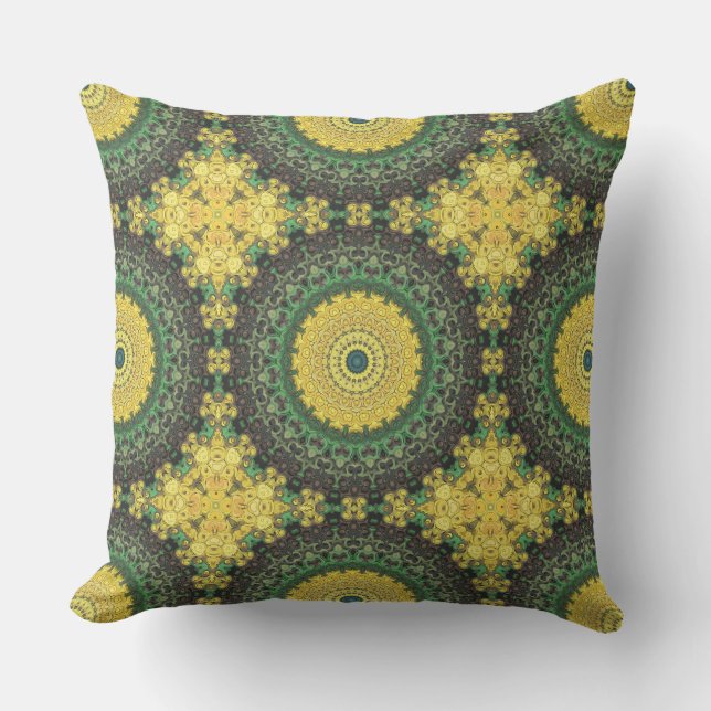 Coussin Kaleidoscope jaune et vert Mandala Motif (Recto)