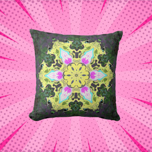 Coussin Kaleidoscope psychédélique Fleur Jaune et rose