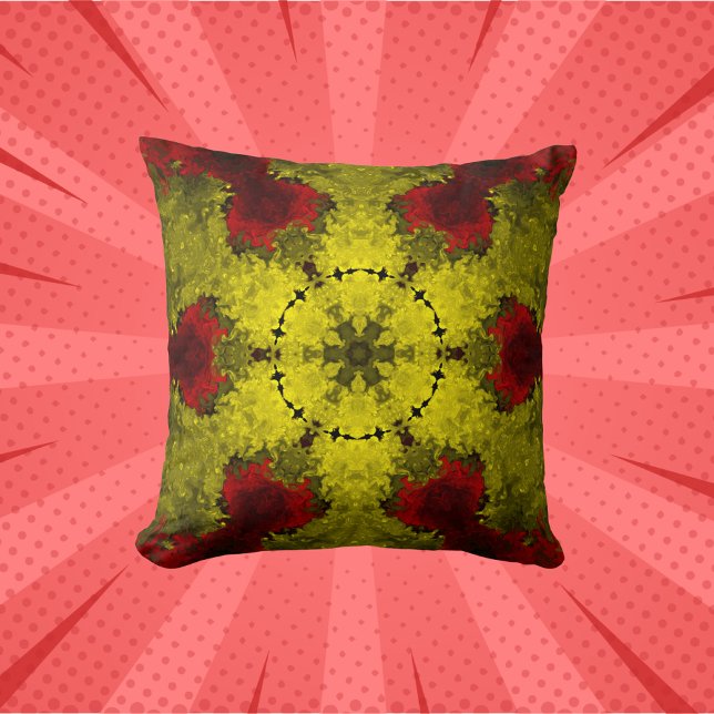 Coussin Kaleidoscope psychédélique Fleur rouge et jaune (Créateur téléchargé)
