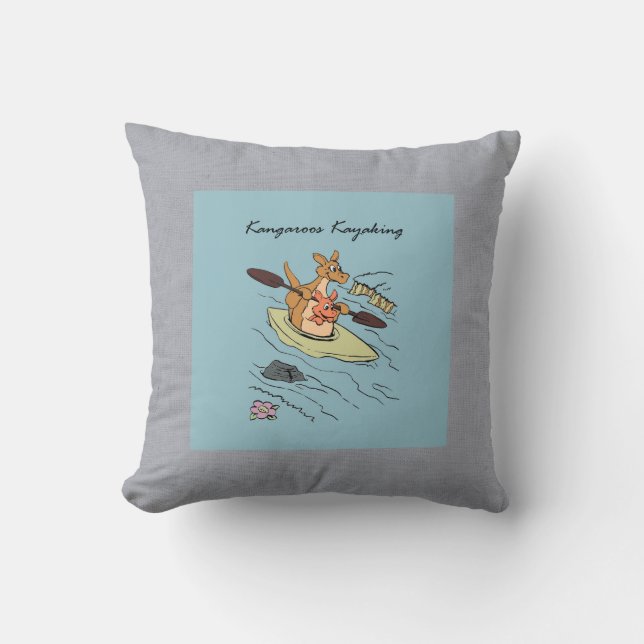 Coussin Kangooroos moderne naissance bébé garçon bleu (Recto)