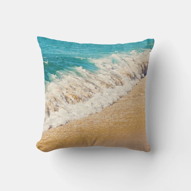 Coussin Kauai, Hawaii Beach - Turquoise Ocean Wave Photo C (Recto)