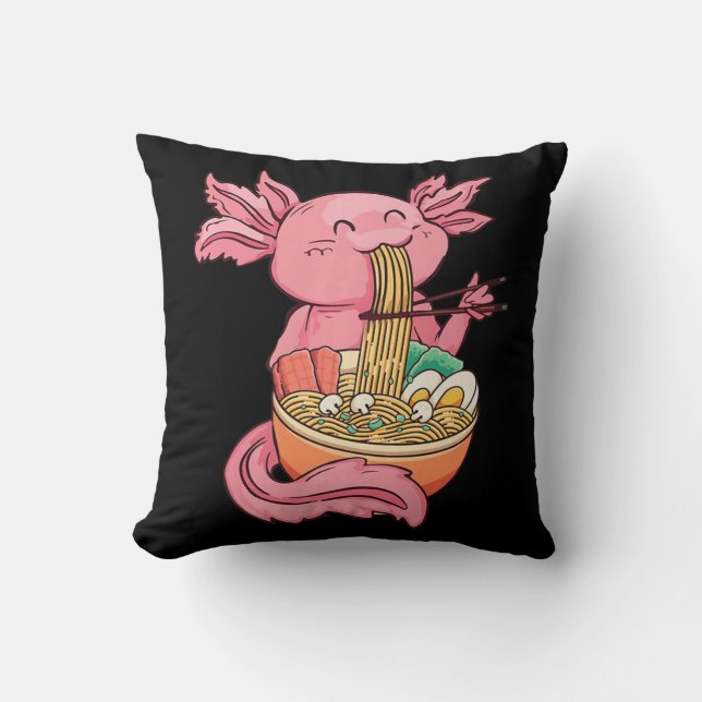 Coussin Kawaii Axolotl Manger Ramen nouilles Anime Kids Gi (Recto)