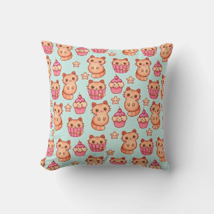 Coussin Kawaii Cute Cats Cupcakes Motif rose et bleu
