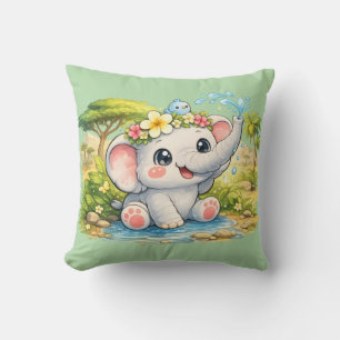 Coussin Kawaii Éléphant Mignon et Joyeux