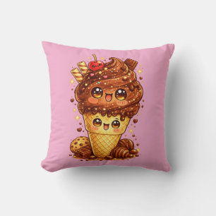 Coussin Kawaii en forme de cône de glace au chocol