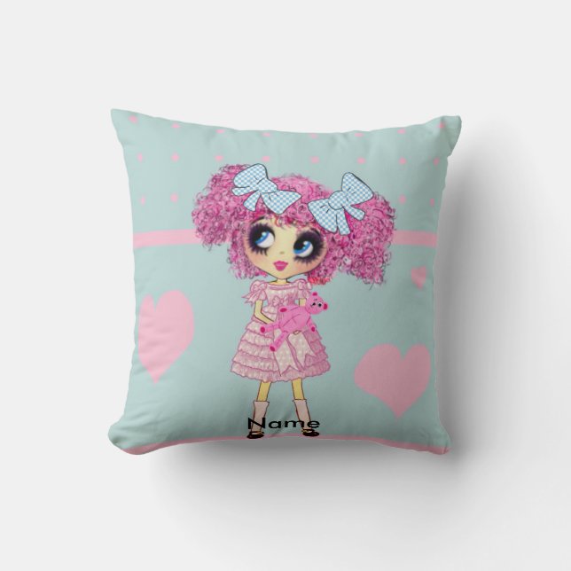 Coussin Kawaii Girl - mignon PinkyP pastel bleu (Recto)