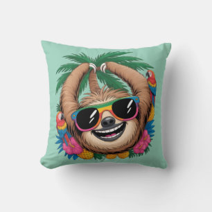 Coussin Kawaii Paresseux Tropical – Vibrations É estivales