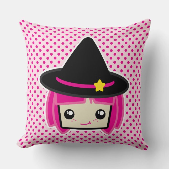 Coussin Kawaii Pink Haired Witch Jeu d'oreiller (Recto)