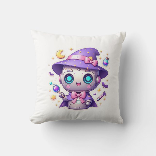 Coussin Kawaii Robot Sorcière Magique Cute Bot avec étoile (Recto)
