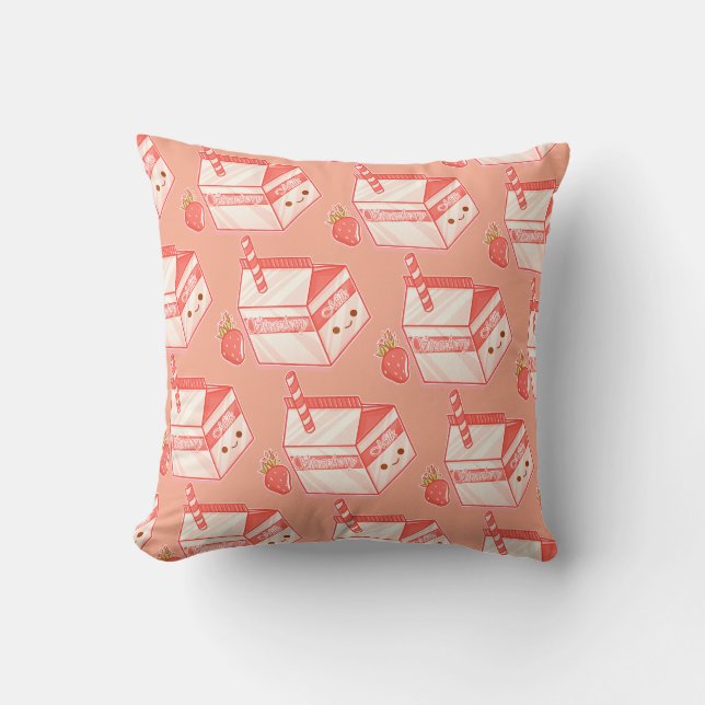 Coussin Kawaii Strawberry Milk Carton - Cute Aesthetic Art (Recto)