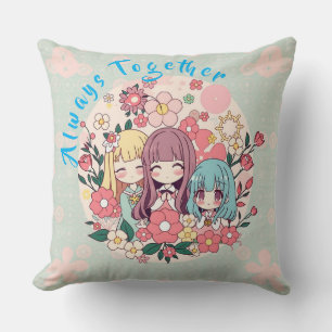 Coussin Kawaii Trio - Mignonnes Filles Anime & Vibes Flora