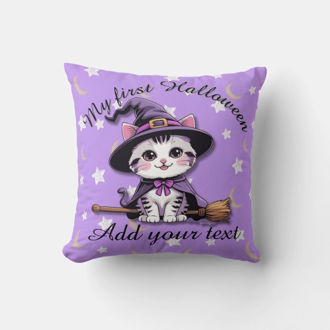 Coussin Kawaii Witch Cat – Halloween Throw Pillow (Recto)