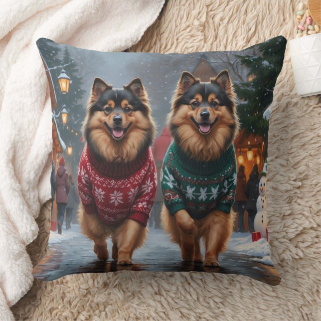 Coussin Keeshond Dogs Christmas Snow Holiday (Couverture)