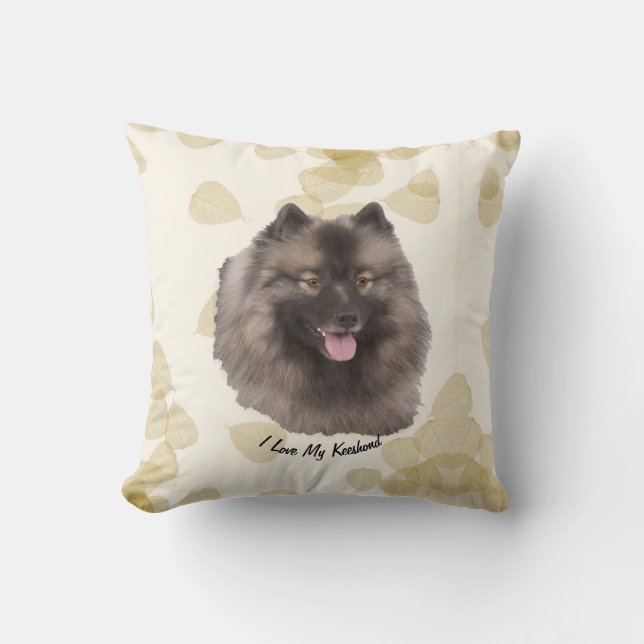 Coussin Keeshond sur le feuille bronzage (Recto)