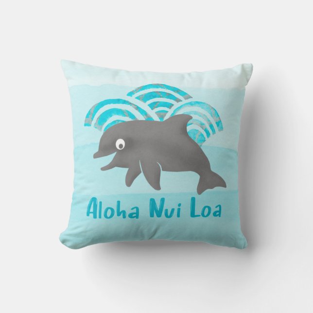 Coussin Keiki Aquarelle Dolphin Wave Engineer réversible (Recto)