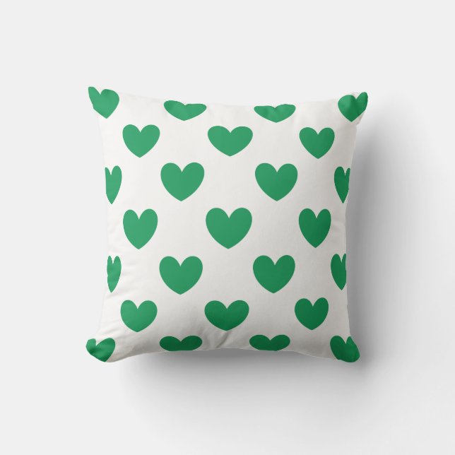 Coussin Kelly Coeurs polka vert sur blanc (Recto)