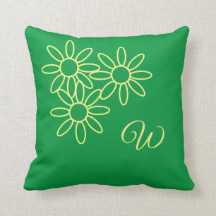 Coussin Kelly Green Flower and Monogramme