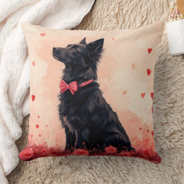 Coussin Kelpie australien avec des roses - Saint-Valentin (Couverture)