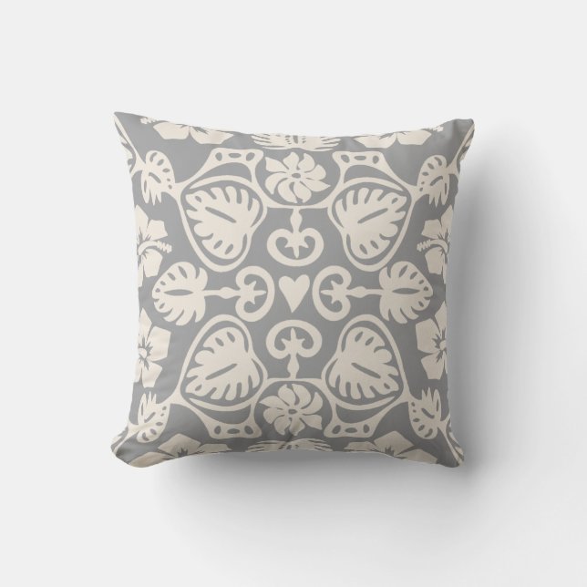 Coussin Keoni Hawaiian Monstera feuille Damask Grey (Recto)