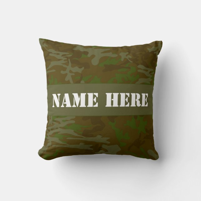 Coussin Khaki Camo Vert Nom personnalisé Jeu d'oreiller (Recto)