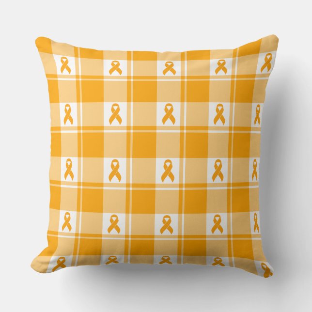 Coussin Kidney Cancer Awareness Plaid Orange Ribbon (Recto)