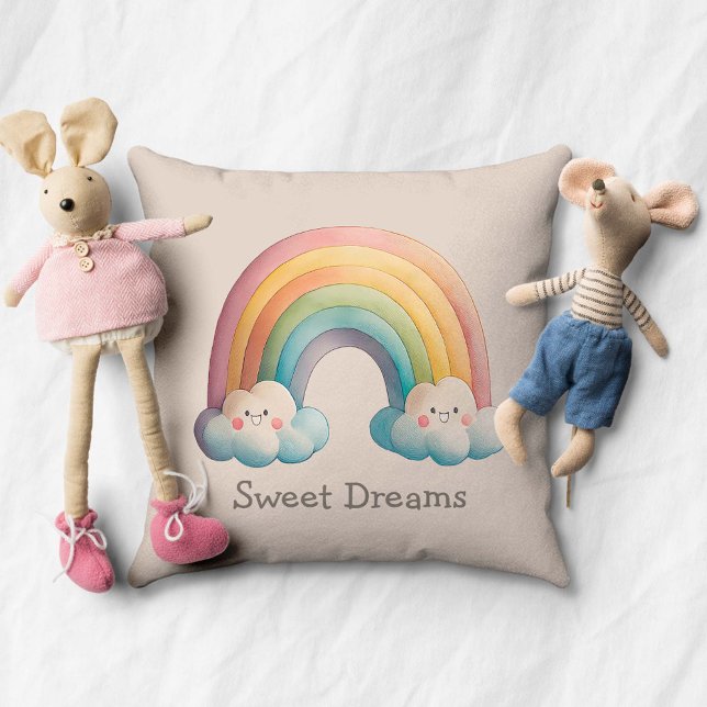 Coussin Kids Whimsical Pastel Rainbow in Clouds (Créateur téléchargé)