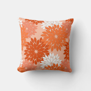 Coussin Kimono floral moderne Impression, Coral Orange sur